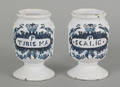 Pair of Delft blue and white footed pill jars late 18th c