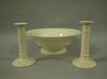 Wedgwood Embossed Queensware Center Bowl and a Pair of Candlesticks