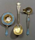 Three Continental Enameled Silver and Gilt Table Articles