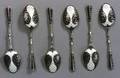 Set of Twelve Boxed Edward VIII Silver and Enameled Demitasse Spoons