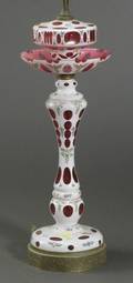 Bohemian Cranberry Flashed and White Cased Cut Glass Lampbase