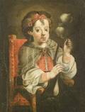 Spanish School 17th Century StylePortrait of a Young Girl with a Distaff
