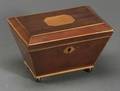 Georgianstyle Mahogany and Inlay Sarcophagusshaped Tea Caddy