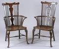 Two Similar English Elmwood and Yewwood Windsor Armchairs
