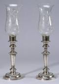 Pair of Silverplate Candlesticks with Hurricanes