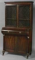 Late Regency Brass Inlaid Rosewood Bureau Bookcase
