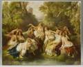 Berlin Painted Porcelain Plaque of a Party of Ladies Bathing