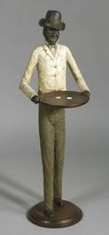 Folk Art Carved and Painted Wood Waiter Figure