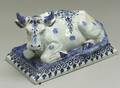 Delft Blue and White Figure of a Recumbent Cow