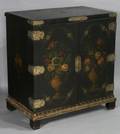 Continental Baroquestyle Japanned and Brassmounted Two Door Cabinet