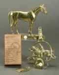 Three Horse Related Brass Articles and a Copper Mounted Box