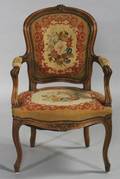 Louis XV Style Gros and Petitpoint Needlepoint Upholstered Fauteuil en Cabriolet