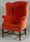 George III Style Red Velvet Upholstered Mahogany Wing Chair