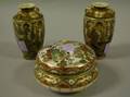 Pair of Small Satsuma Vases and a Porcelain Box