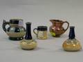 Four Small Doulton Lambeth Stoneware Items and a Pink Luster Pitcher