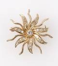 Ladies 14k Gold  Diamond Starburst Brooch