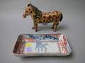 Folk Art Carved Wooden Horse and an Imari Porcelain Tray