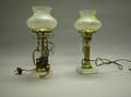 Small Pair of Brass and Lustre Lamps with Marble Bases