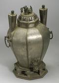 Chinese Brass Mounted Pewter Wine Warmer