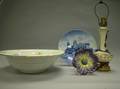 Ceramic Table Lamp Base Chamber Basin German Scenic Plate and Italian Flowerform Dish