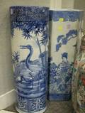 Two Japanese Blue and White Decorated Porcelain Umbrella Stands