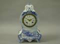 Longwy Blue and White Decorated Ceramic Shelf Clock with Brass Movement