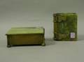 Brass Mounted Green Onyx Cigar Box and a German Brass Mounted Green Onyx and Oak Bookform Cigarette Box