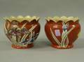 Pair of Japanese Pottery Floral Decorated Cache Pots