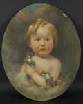 Oval Format Oil Portrait of a Young Child with a Floral Garland