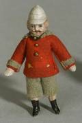 Small Jointed All Bisque Doll with Molded Helmet