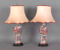 Pair of Chinese export famille rose garniture lamps early 19th c