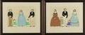 Pair of Framed Handmade Paper Doll Groups