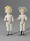 Large All Bisque Boy and Girl Paif with Molded Hats