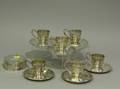 Set of Six Gorham Sterling Silver Demitasse Cup Frames and Saucers