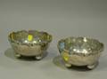 Pair of 900 Fine Silver Bowls with Floral Rims