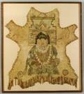 Framed Native American Painted Scenic Leather Fragment