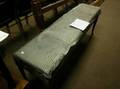 Upholstered Oak Bench with Grain Painted Cast Iron Legs