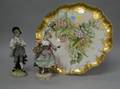 Limoges Handpainted Grapevine Decorated Porcelain Tray and a Pair of German Porcelain Figures