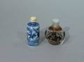 Monkey Decorated Cameo Glass and Blue and White Porcelain Snuff Bottles