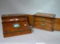 Louis XVI Style GiltBrass and Porcelain Mounted Tulipwood Veneer Writing Box and a Quartersawn Oak Trinket Cabinet