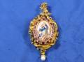 Antique 18kt Gold Diamond Ruby and Enamel BroochPendant