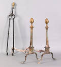 Pair of Chippendale brass lemon top andirons late 18th c