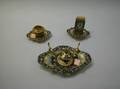 Threepiece French Champleve Enameled Brass Desk Set