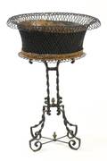 Cast Iron Jardiniere  Stand w Basket Motif
