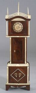 Carved Mahogany and Ivory Tall Case Clock Watch Hutch
