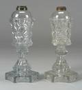 Near Pair of Colorless Pressed Glass Fluid Lamps