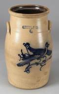 Cobalt Blue Decorated Salt Glazed Stoneware Churn