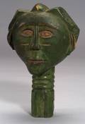 Folk Art GreenPainted Carved Figural Wooden Spoon