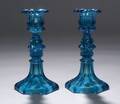 Pair of Sapphire Blue Pressed Glass Candlesticks