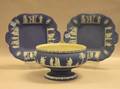 Wedgwood Dark Blue Jasper Footed Bowl and a Pair of Trays